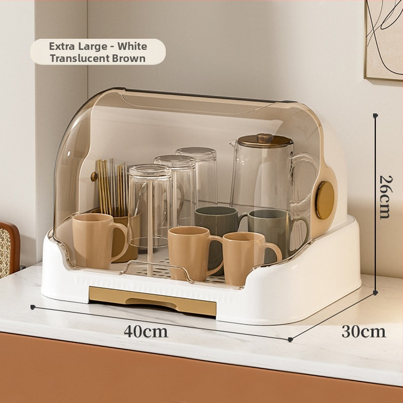 Box na skladovanie misiek a paličiek s vekom a odkvapkávacím stojanom na taniere – nástenný, plastový, bez inštalácie