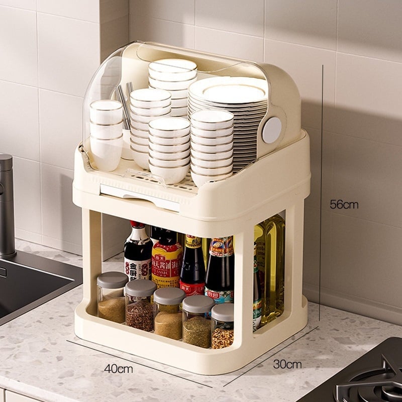 Box na skladovanie misiek a paličiek s vekom a odkvapkávacím stojanom na taniere – nástenný, plastový, bez inštalácie