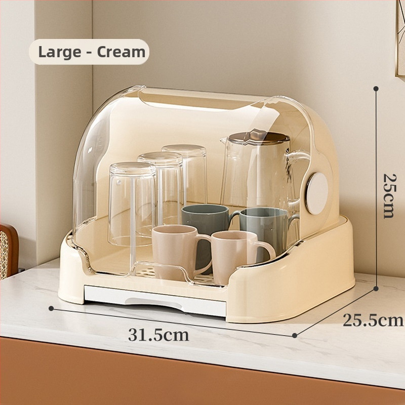 Box na skladovanie misiek a paličiek s vekom a odkvapkávacím stojanom na taniere – nástenný, plastový, bez inštalácie