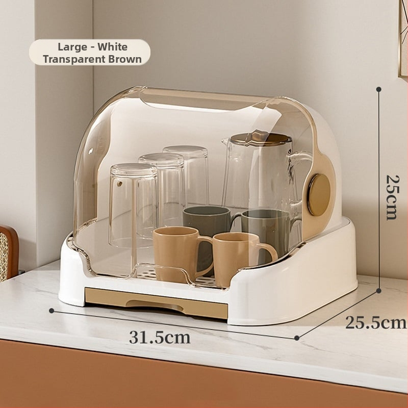 Box na skladovanie misiek a paličiek s vekom a odkvapkávacím stojanom na taniere – nástenný, plastový, bez inštalácie