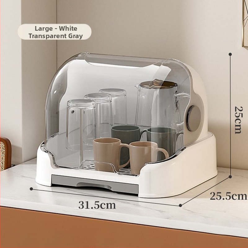 Box na skladovanie misiek a paličiek s vekom a odkvapkávacím stojanom na taniere – nástenný, plastový, bez inštalácie