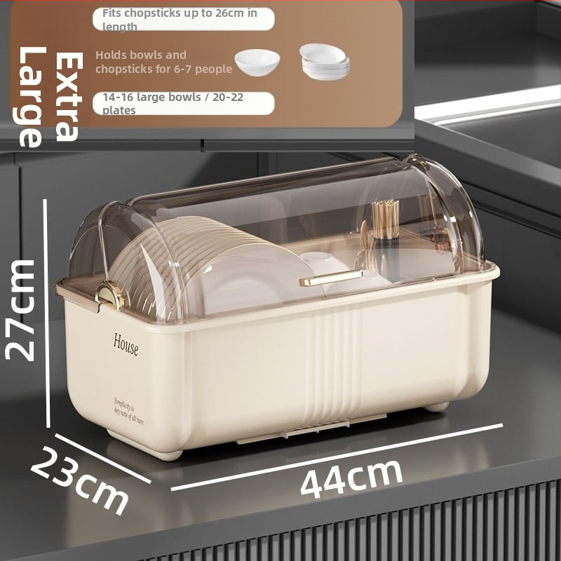 Box na skladovanie misiek a paličiek s vekom a odkvapkávacím stojanom na taniere – nástenný, plastový, bez inštalácie