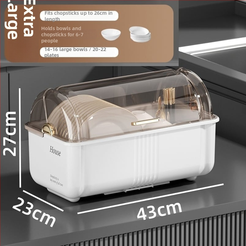 Box na skladovanie misiek a paličiek s vekom a odkvapkávacím stojanom na taniere – nástenný, plastový, bez inštalácie