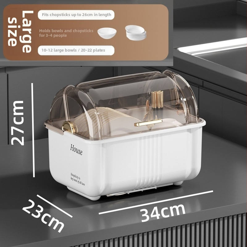 Box na skladovanie misiek a paličiek s vekom a odkvapkávacím stojanom na taniere – nástenný, plastový, bez inštalácie