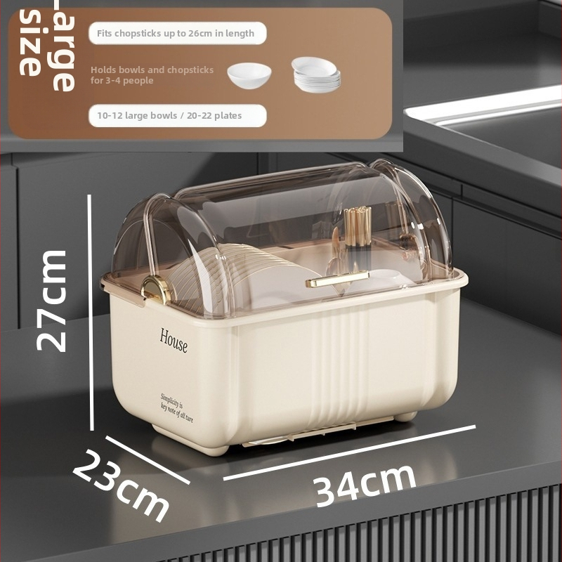 Box na skladovanie misiek a paličiek s vekom a odkvapkávacím stojanom na taniere – nástenný, plastový, bez inštalácie