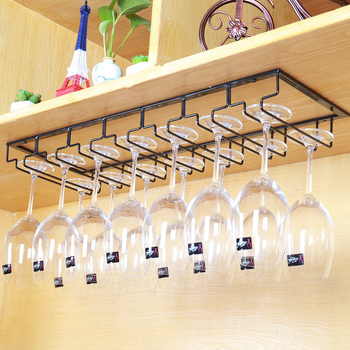 Obrátený nástenný stojan na poháre na víno – železná drôt, moderný jednoduchý štýl