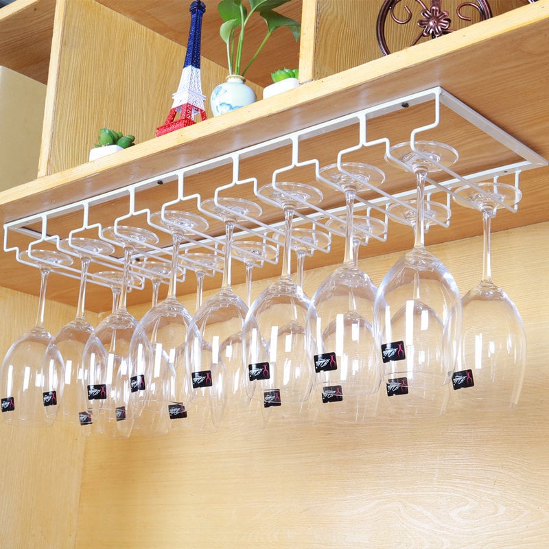 Obrátený nástenný stojan na poháre na víno – železná drôt, moderný jednoduchý štýl