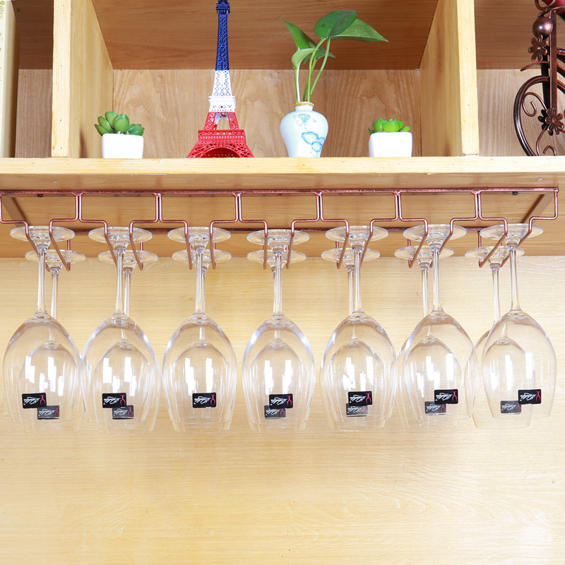 Obrátený nástenný stojan na poháre na víno – železná drôt, moderný jednoduchý štýl