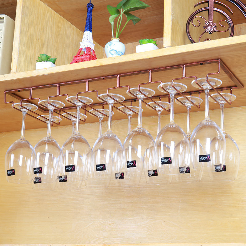 Obrátený nástenný stojan na poháre na víno – železná drôt, moderný jednoduchý štýl