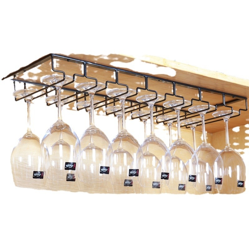 Obrátený nástenný stojan na poháre na víno – železná drôt, moderný jednoduchý štýl