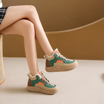 Moteriški medvilniniai bateliai su fleece įdaila – šildantys žiemos bateliai su vidutinio aukščio kulnu, apvali nosis, MD padas