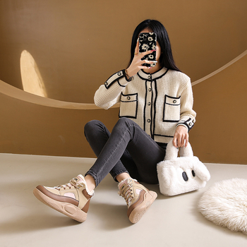 Moteriški medvilniniai bateliai su fleece įdaila – šildantys žiemos bateliai su vidutinio aukščio kulnu, apvali nosis, MD padas