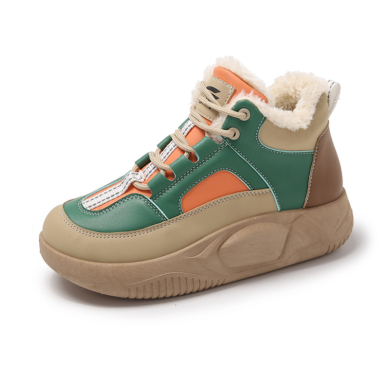 Moteriški medvilniniai bateliai su fleece įdaila – šildantys žiemos bateliai su vidutinio aukščio kulnu, apvali nosis, MD padas