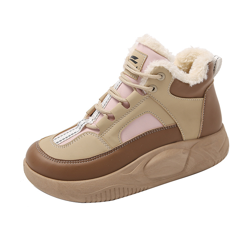 Moteriški medvilniniai bateliai su fleece įdaila – šildantys žiemos bateliai su vidutinio aukščio kulnu, apvali nosis, MD padas