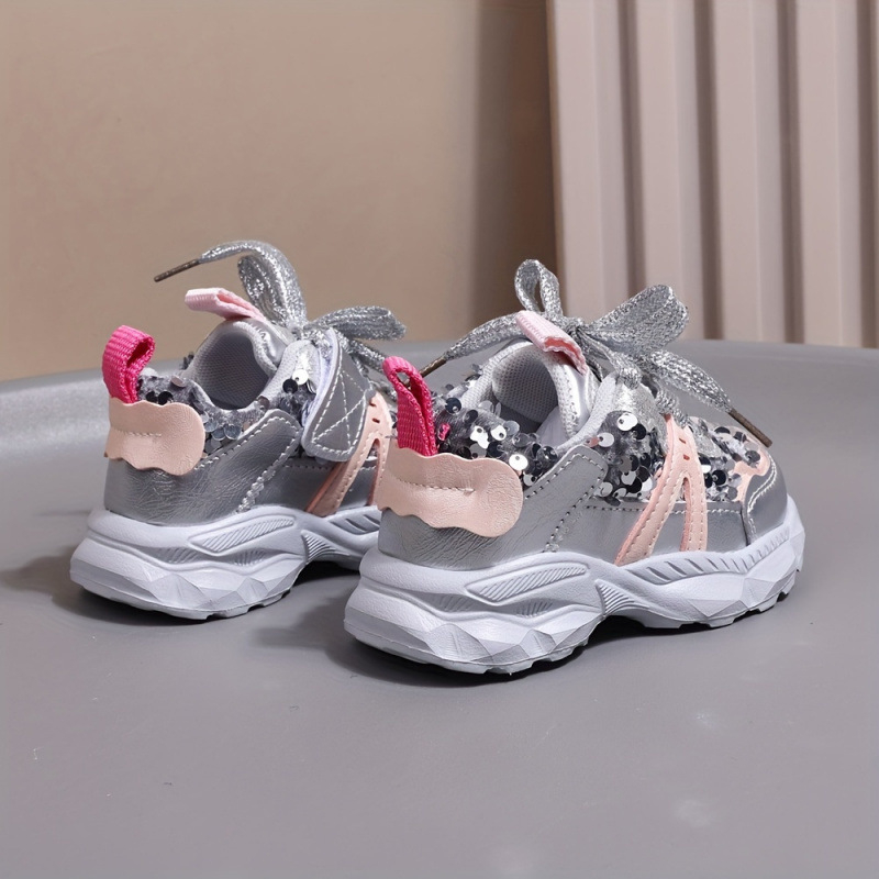 Dievčenské športové topánky so žiarivými flitrami, ľahké a mäkké, Lyocell tkanina (regenerovaná celulózová vlákna), Bezpečnostná trieda C, Vhodné pre deti od 8 rokov (140 cm a viac), Leto 2022