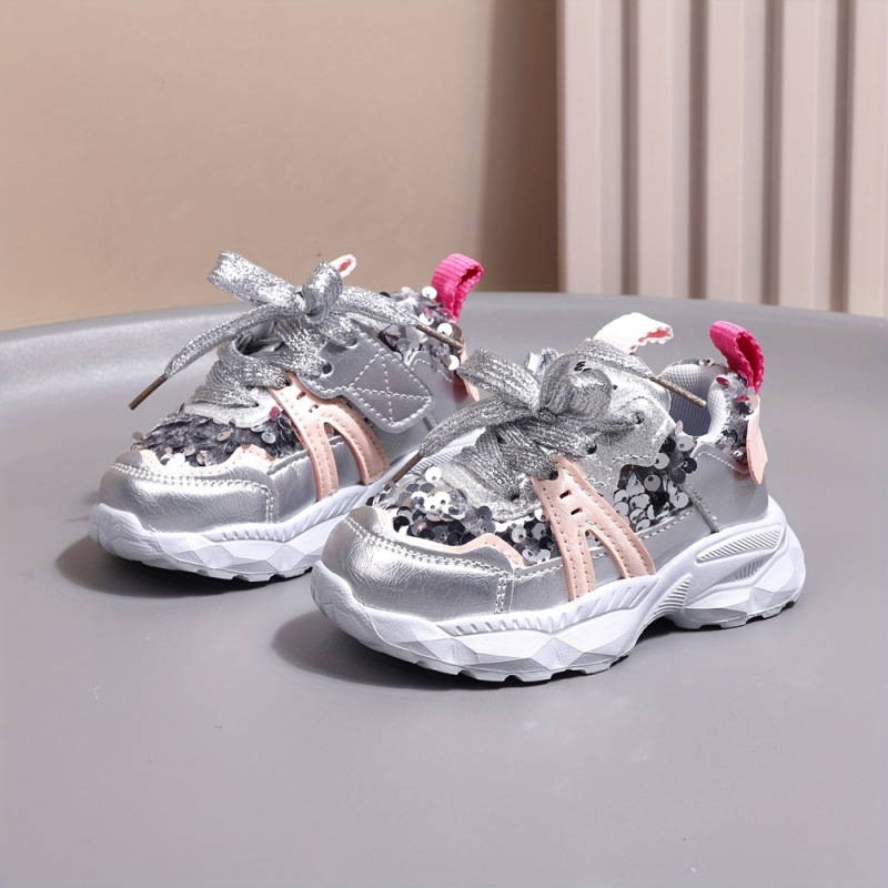 Dievčenské športové topánky so žiarivými flitrami, ľahké a mäkké, Lyocell tkanina (regenerovaná celulózová vlákna), Bezpečnostná trieda C, Vhodné pre deti od 8 rokov (140 cm a viac), Leto 2022