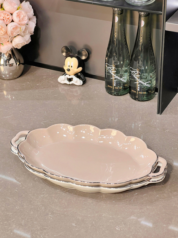 Keramický jedálenský set v nordickom štýle so krajkovým okrajom: tanier, miska a jedálenské paličky — darček pripravený