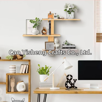 Stena upevnená drevená viacposchodová polica na skladovanie — moderný minimalistický štýl, vhodná pre rastliny a drobnosti (Drevo, Stena upevnenie, Viacposchodová, Moderný minimalistický štýl)