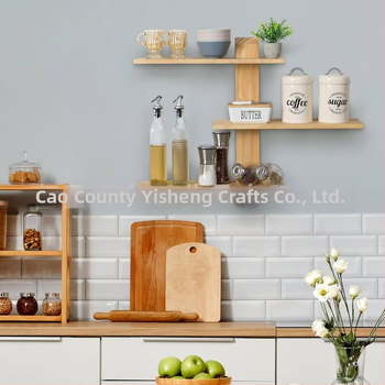 Stena upevnená drevená viacposchodová polica na skladovanie — moderný minimalistický štýl, vhodná pre rastliny a drobnosti (Drevo, Stena upevnenie, Viacposchodová, Moderný minimalistický štýl)