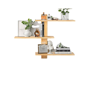 Stena upevnená drevená viacposchodová polica na skladovanie — moderný minimalistický štýl, vhodná pre rastliny a drobnosti (Drevo, Stena upevnenie, Viacposchodová, Moderný minimalistický štýl)