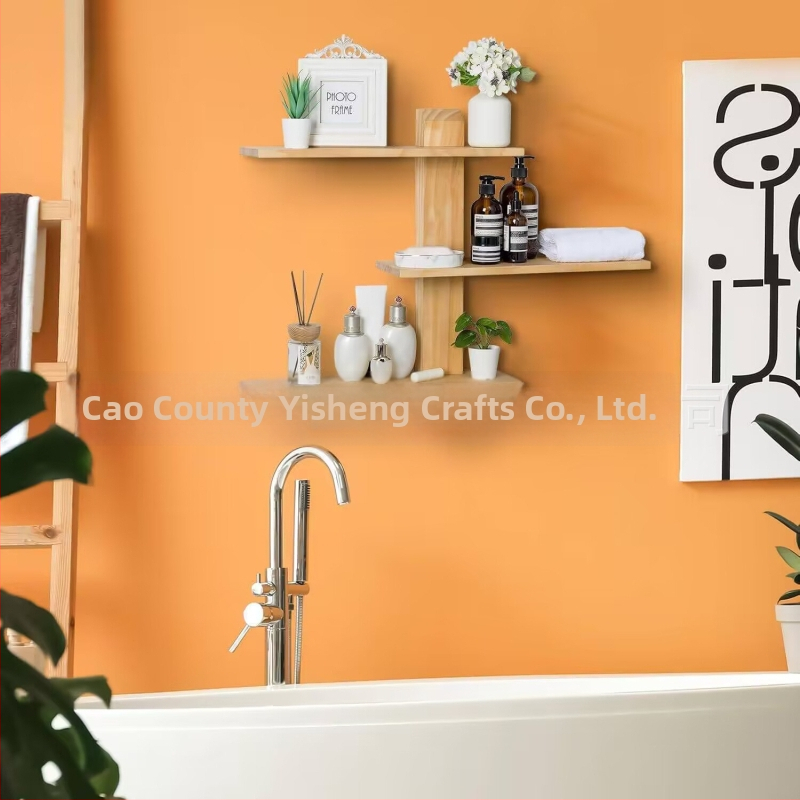 Stena upevnená drevená viacposchodová polica na skladovanie — moderný minimalistický štýl, vhodná pre rastliny a drobnosti (Drevo, Stena upevnenie, Viacposchodová, Moderný minimalistický štýl)