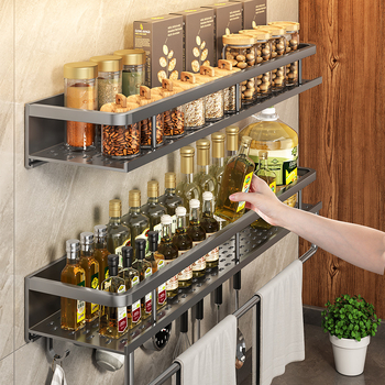 Kuchynský stenový regál zo Space hliníka, multifunkčný s držiakom na nože (bez montáže)