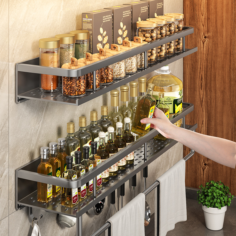 Kuchynský stenový regál zo Space hliníka, multifunkčný s držiakom na nože (bez montáže)