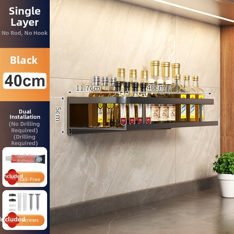 Kuchynský stenový regál zo Space hliníka, multifunkčný s držiakom na nože (bez montáže)