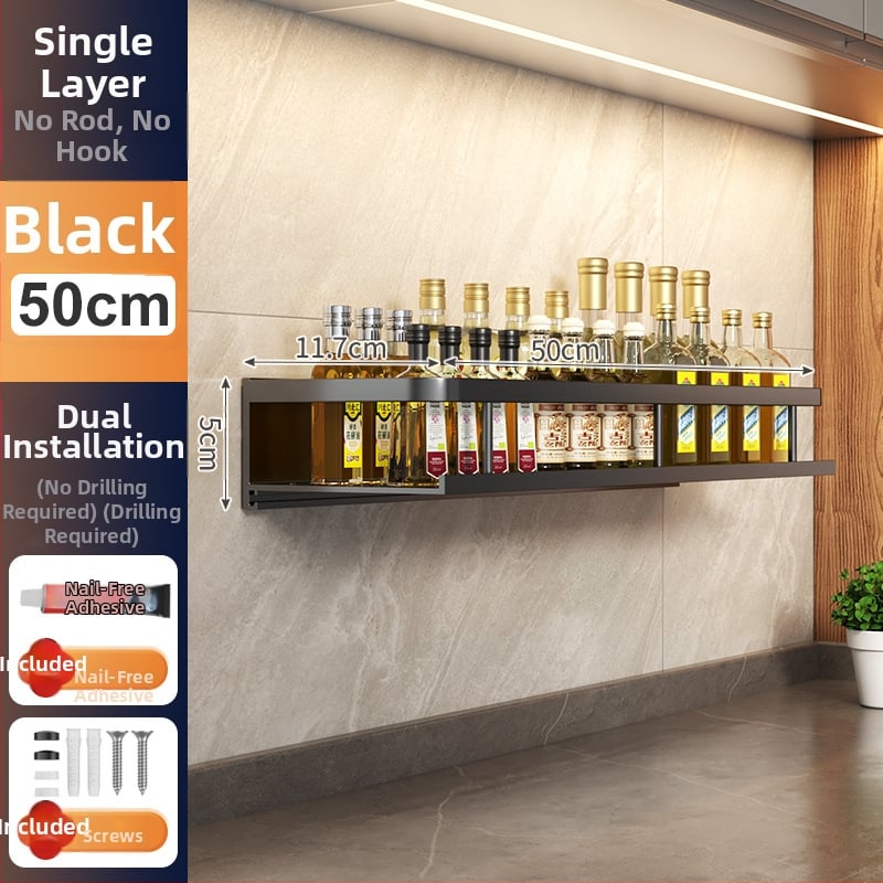 Kuchynský stenový regál zo Space hliníka, multifunkčný s držiakom na nože (bez montáže)