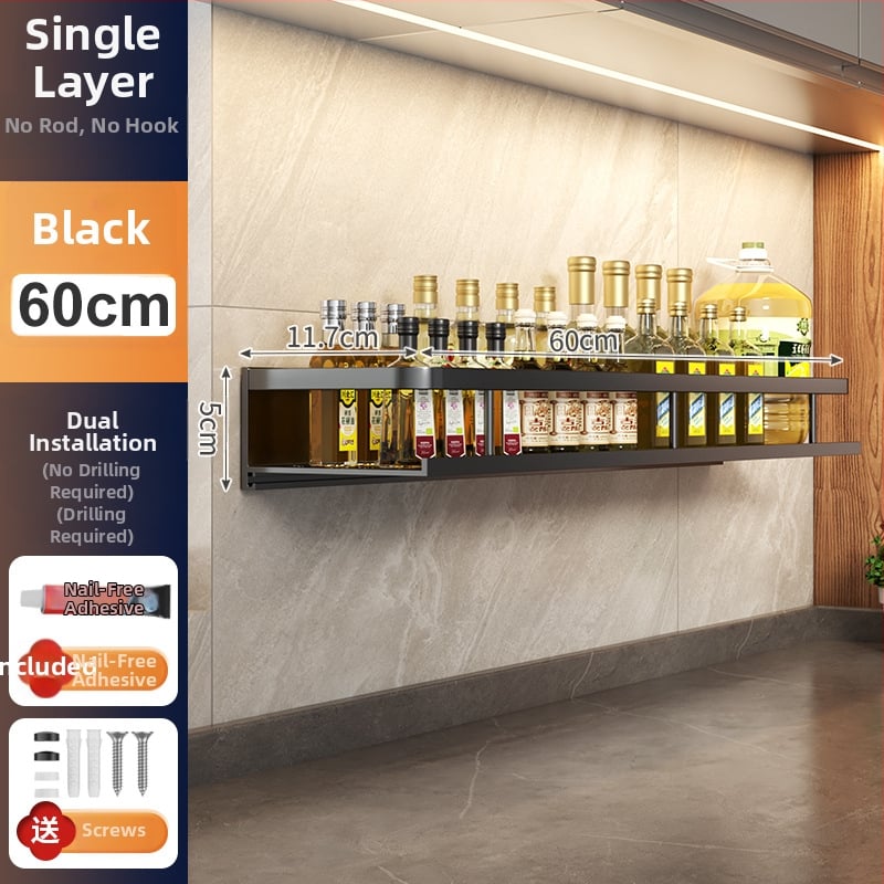 Kuchynský stenový regál zo Space hliníka, multifunkčný s držiakom na nože (bez montáže)