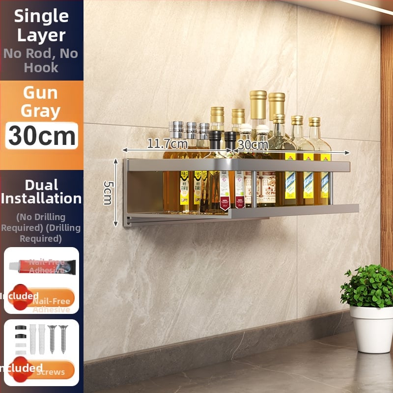 Kuchynský stenový regál zo Space hliníka, multifunkčný s držiakom na nože (bez montáže)