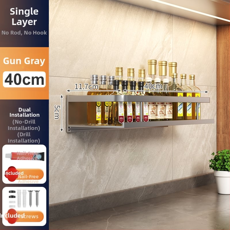 Kuchynský stenový regál zo Space hliníka, multifunkčný s držiakom na nože (bez montáže)