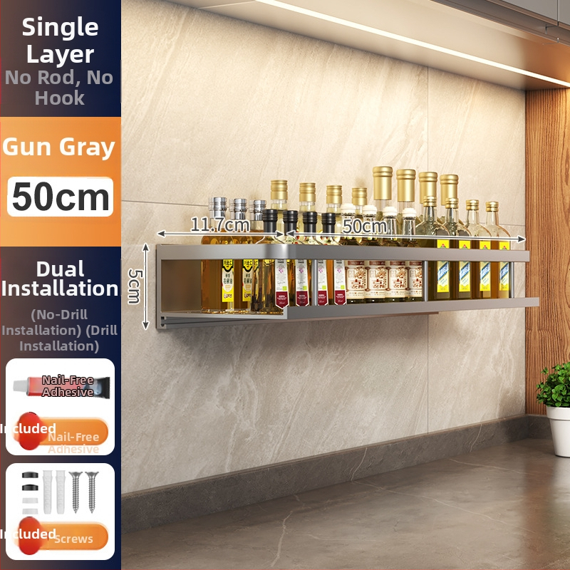 Kuchynský stenový regál zo Space hliníka, multifunkčný s držiakom na nože (bez montáže)