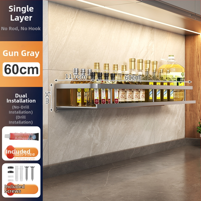 Kuchynský stenový regál zo Space hliníka, multifunkčný s držiakom na nože (bez montáže)