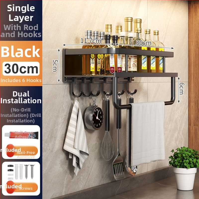 Kuchynský stenový regál zo Space hliníka, multifunkčný s držiakom na nože (bez montáže)