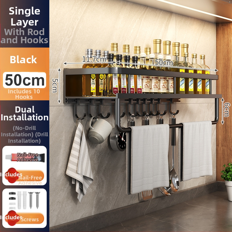 Kuchynský stenový regál zo Space hliníka, multifunkčný s držiakom na nože (bez montáže)