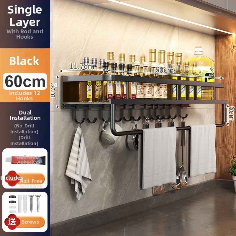 Kuchynský stenový regál zo Space hliníka, multifunkčný s držiakom na nože (bez montáže)