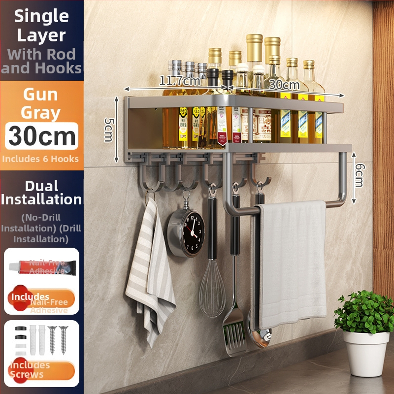 Kuchynský stenový regál zo Space hliníka, multifunkčný s držiakom na nože (bez montáže)