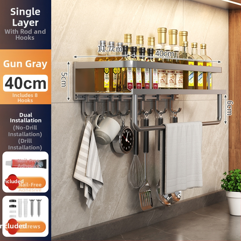 Kuchynský stenový regál zo Space hliníka, multifunkčný s držiakom na nože (bez montáže)