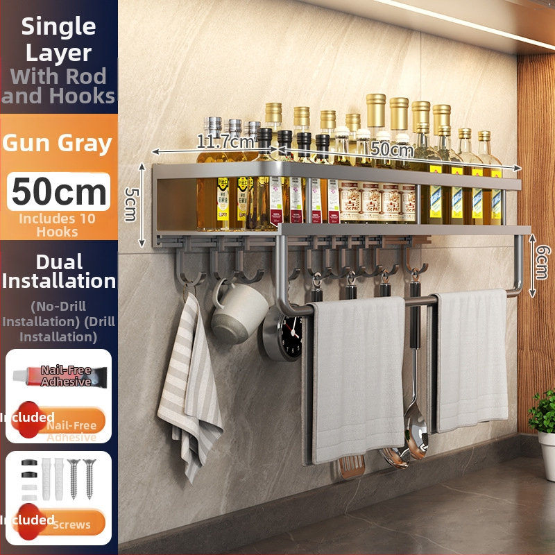 Kuchynský stenový regál zo Space hliníka, multifunkčný s držiakom na nože (bez montáže)