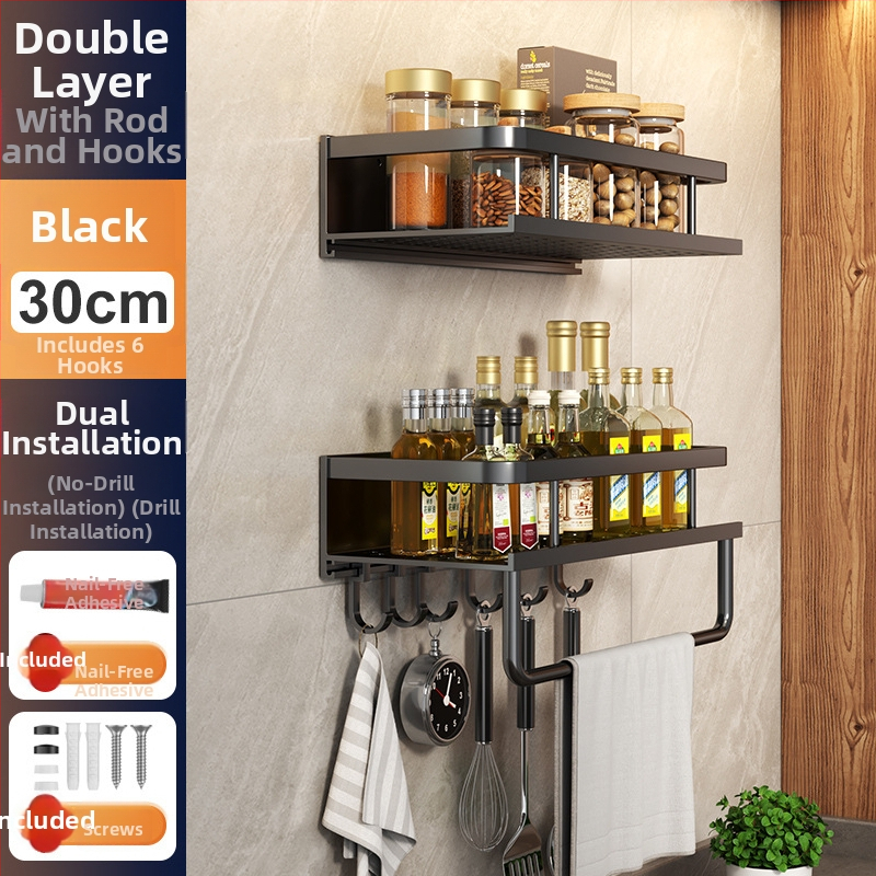 Kuchynský stenový regál zo Space hliníka, multifunkčný s držiakom na nože (bez montáže)