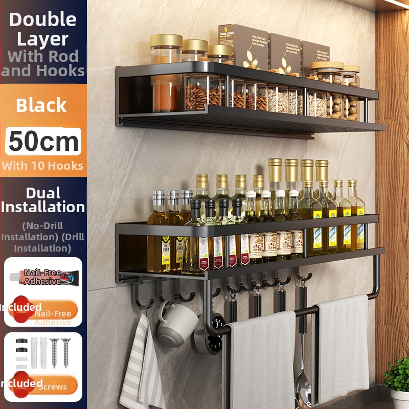 Kuchynský stenový regál zo Space hliníka, multifunkčný s držiakom na nože (bez montáže)