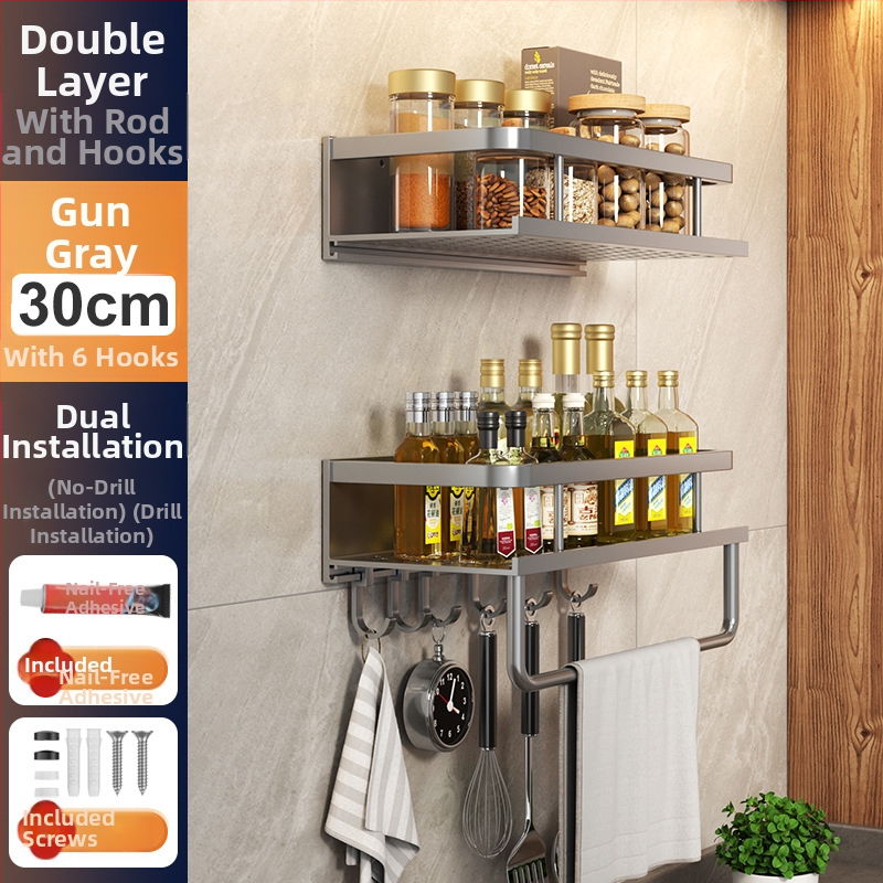 Kuchynský stenový regál zo Space hliníka, multifunkčný s držiakom na nože (bez montáže)