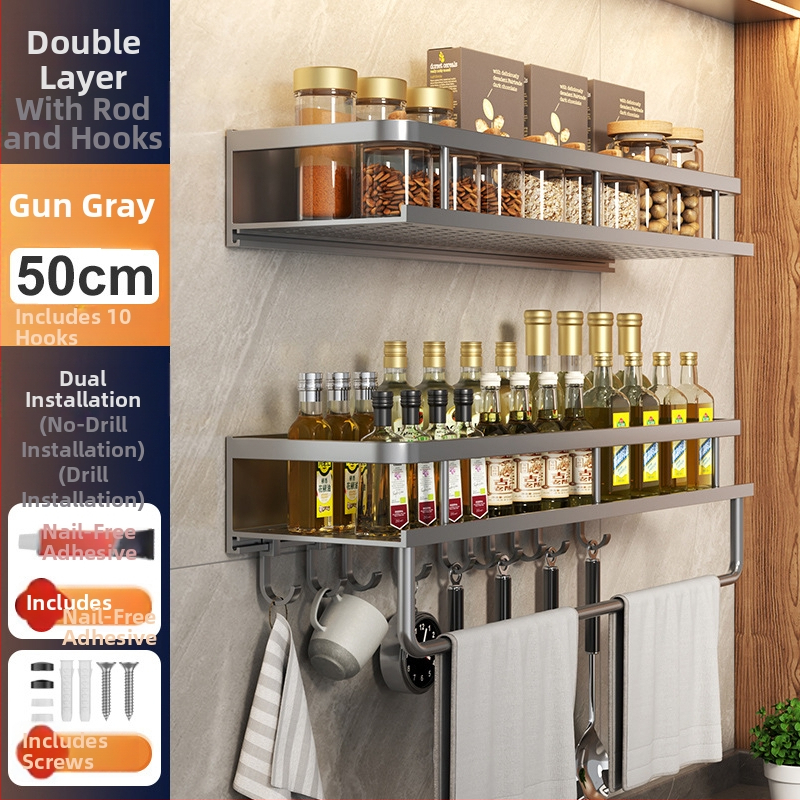 Kuchynský stenový regál zo Space hliníka, multifunkčný s držiakom na nože (bez montáže)