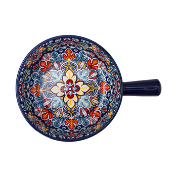 Πορσελάνινο μπολ σαλάτας με λαβή, μοτίβο φυτών, στρογγυλό σχήμα, κατάλληλο για φούρνο μικροκυμάτων