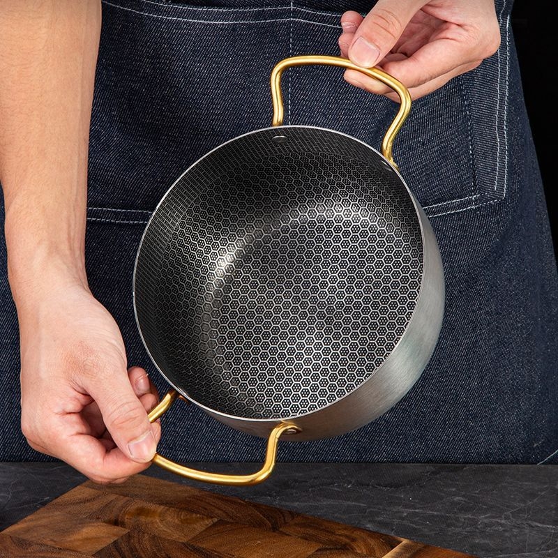 Nerezová polievková kastrola s nepriľnavým povrchom, s dvojitými uchami a textúrou medovej bunky, kompatibilná s indukčnou doskou a plynovým sporákom