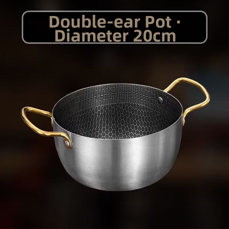 Nerezová polievková kastrola s nepriľnavým povrchom, s dvojitými uchami a textúrou medovej bunky, kompatibilná s indukčnou doskou a plynovým sporákom