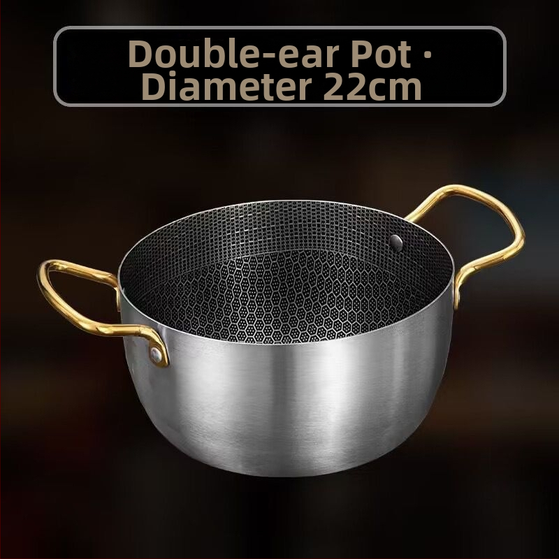 Nerezová polievková kastrola s nepriľnavým povrchom, s dvojitými uchami a textúrou medovej bunky, kompatibilná s indukčnou doskou a plynovým sporákom