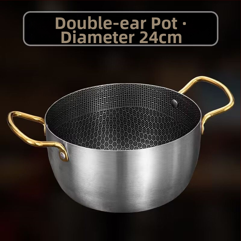 Nerezová polievková kastrola s nepriľnavým povrchom, s dvojitými uchami a textúrou medovej bunky, kompatibilná s indukčnou doskou a plynovým sporákom