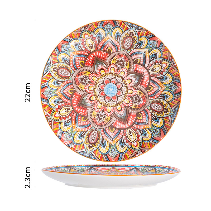 Porcelánový tanier s kvetinovým vzorom, guľatý tvar, podglazúrna farba, vhodný do mikrovlnnej rúry